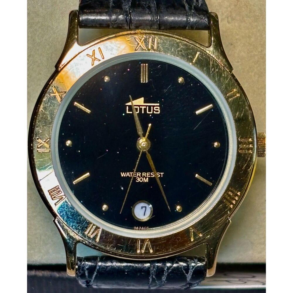 Vintage Lotus Classic Quartz Watch — Gold & Matte Black (Excellent Condition)